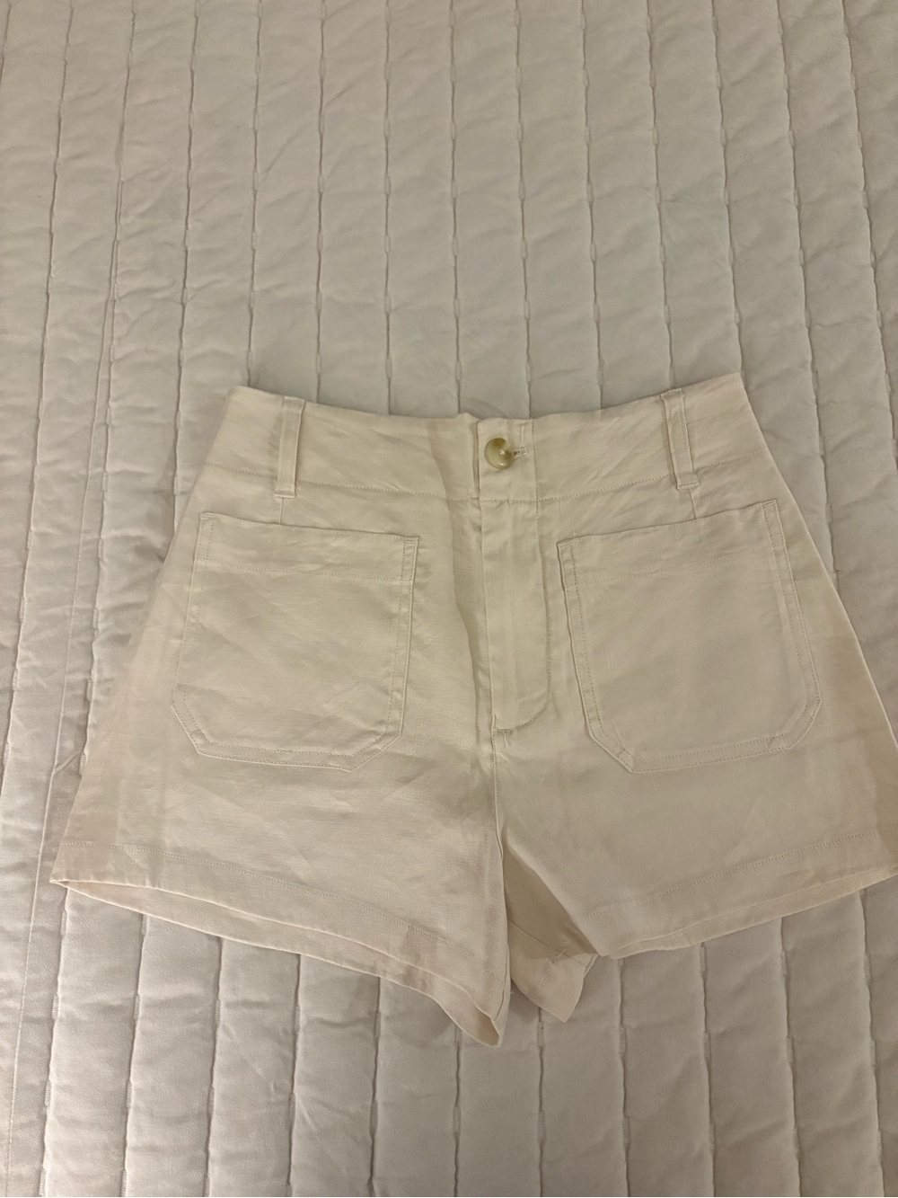Anthropologie Maeve Cream High-Waist Patch Pocket Shorts NWT